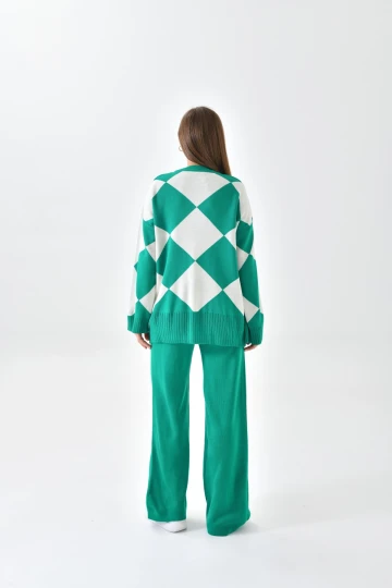 KADIN SAKS DESENLİ PANTOLONLU TAKIM