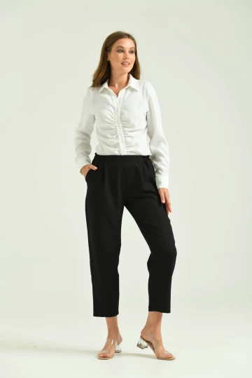 Kadın Pantolon Bel Lastikli Rahat Pantolon Siyah - T116