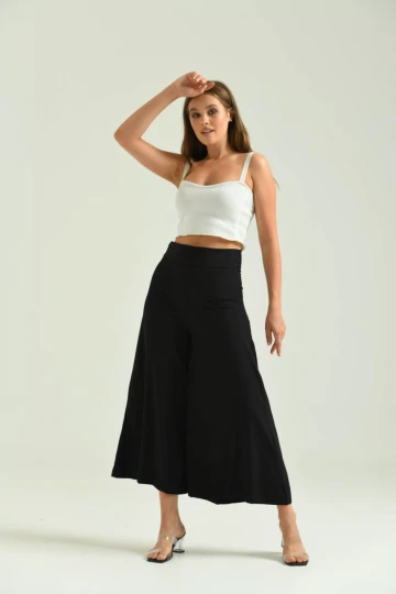 Kadın Pantolon Belden Lastikli Yandan Fermuarlı Cepsiz Etek Likralı Kadın Pantolon Siyah - T020