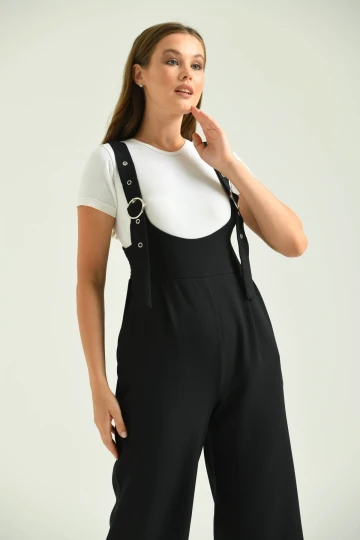 Kadın Siyah Bol Kesim Askılı Tulum Elbise