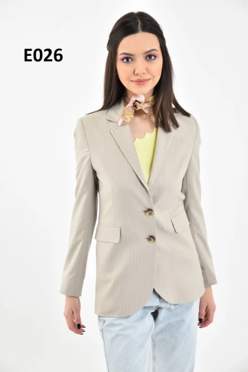 KADIN TAŞ ÇİZGİLİ KAPAKLI CEPLİ BLAZER CEKET