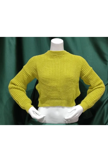 Kadın Kazak Bisiklet Yaka Tek Renk Örme Kazak Yeşil - 225004