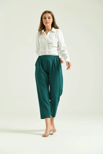 Kadın Pantolon Bel Lastikli Rahat Pantolon Zümrüt - T116
