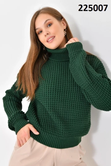 KADIN ZÜMRÜT BOĞAZLI BEL VE KOL LASTİKLİ TRİKO KAZAK