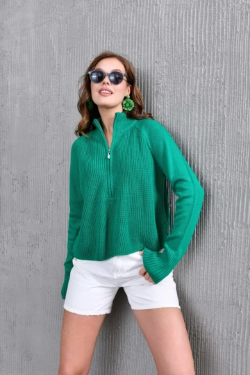 Kadın Kazak Fermuarlı Yeşil - 227142