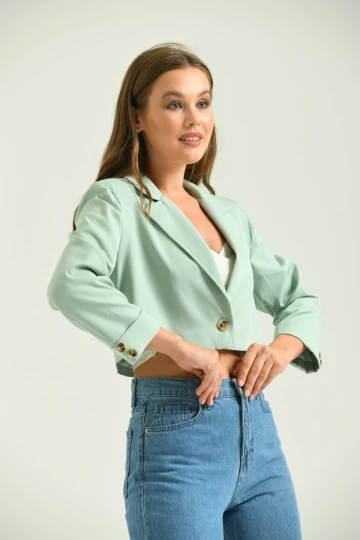 Kadın Blazer Ceket Tek Düğmeli Vatka Detaylı Kol Katlamalı Kadın Blazer Ceket Mint - T032
