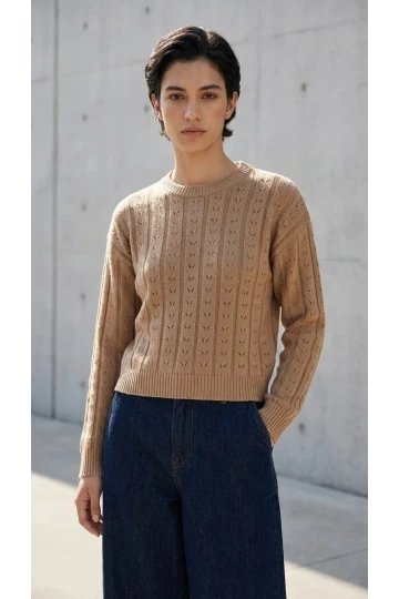 Kadın Kazak Çiçek Desenli Delikli Kazak Kadın Kazak