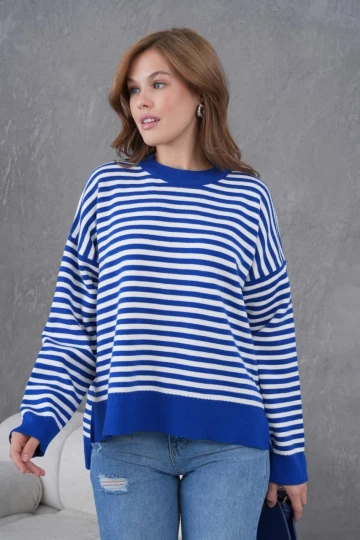 Kadın Çizgili Corspan Yuvarlak Yaka Kazak