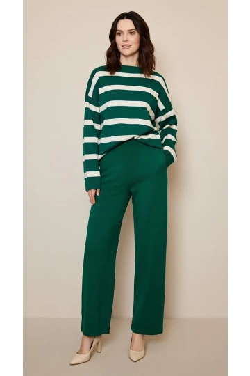 Kadın Kazak Pantolon 2Li Set Takım Çizgili Pantolonlu Kazak ve Pantolon Yeşil - 214036