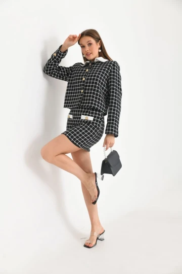 Kadın Blazer Ceket Garni Detay Uzun Blazer Ceket Siyah - KRN026