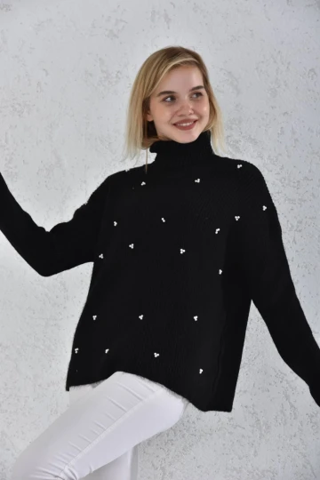 Kadın Kazak Taş İşlemeli Boyunlu Kazak Kadın Kazak