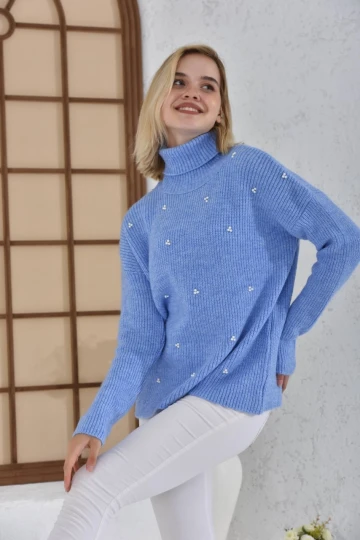 Kadın Kazak Taş İşlemeli Boyunlu Kazak Kadın Kazak