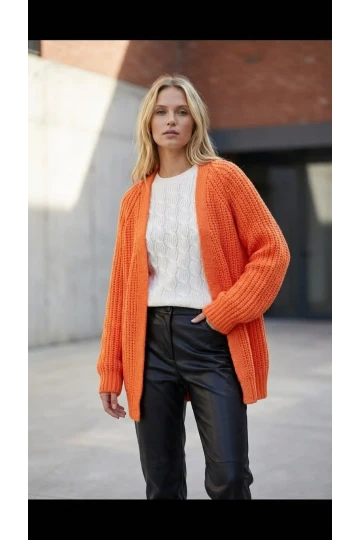 Kadın Uzun Düğmesiz Triko Ceket