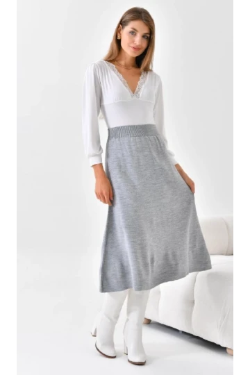 Kadın Yırtmaçsız Midi Boy Triko etek - Kadın Etek Yırtmaçsız Midi boy Triko Etek Gri - 10355