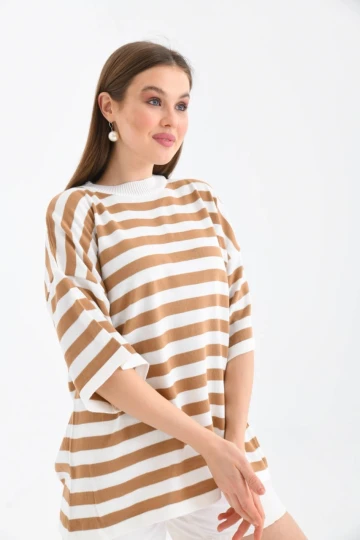 Kadın Body Yuvarlak Yaka GezKol Body Camel - 10075