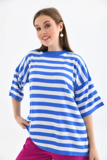 Kadın Body Yuvarlak Yaka GezKol Body Mavi - 10075