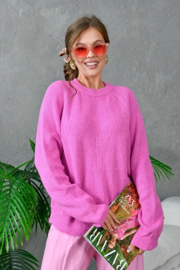 Kadın Kazak Bisiklet Yaka Kazak Gül - 7559