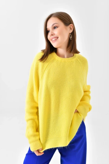 Kadın Kazak Bisiklet Yaka Kazak Sarı - 7559