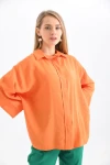 Kadın Gömlek Uzun ve Geniş Fakir Kol Düğmeli Kadın Gömlek Orange - 23033
