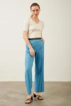 Kadın Pantolon Beli Lastikli Geniş Paça Pantolon Mavi - E044