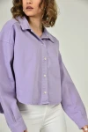 DEM001 LİLA YAKALI CEPSİZ ÇIT ÇIT DETAYLI KOT GÖMLEK