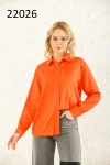 Kadın Gömlek Zincir Detaylı Saten Gömlek Turuncu - 22026