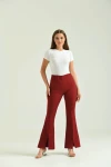Kadın Pantolon  Paça Detaylı Toparlayıcı Yüksel Bel Kumaş Pantolon Bordo - T111