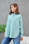 Kadın Gömlek Çift Cepli Uzun Kollu Gömlek Çağla Yeşili - 21012