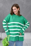 10300 KADIN B.YEŞİL BİSİKLET YAKA ÇİZGİLİ ÇİFT RENK TRİKO KAZAK