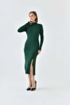 Kadın Elbise Boyunlu Yırtmaçlı Örme Elbise Zümrüt - 10582