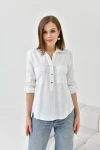 Kadın Bluz Metal Düğmeli Bluz Ekru - 33022