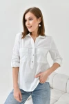Kadın Bluz Metal Düğmeli Bluz Ekru - 33022