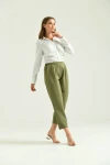 Kadın Pantolon Bel Lastikli Rahat Pantolon Haki - T116