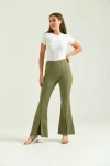 Kadın Pantolon  Paça Detaylı Toparlayıcı Yüksel Bel Kumaş Pantolon Haki - T111