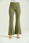 Kadın Pantolon  Paça Detaylı Toparlayıcı Yüksel Bel Kumaş Pantolon Haki - T111