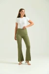 Kadın Pantolon  Paça Detaylı Toparlayıcı Yüksel Bel Kumaş Pantolon Haki - T111