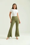 Kadın Pantolon  Paça Detaylı Toparlayıcı Yüksel Bel Kumaş Pantolon Haki - T111