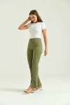 Kadın Pantolon  Paça Detaylı Toparlayıcı Yüksel Bel Kumaş Pantolon Haki - T111