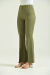 Kadın Pantolon  Paça Detaylı Toparlayıcı Yüksel Bel Kumaş Pantolon Haki - T111