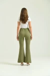 Kadın Pantolon  Paça Detaylı Toparlayıcı Yüksel Bel Kumaş Pantolon Haki - T111