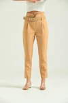 Kadın Pantolon Yüksel Bel Kemer Detay Havuç Pantolon Kahve - T016