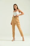Kadın Pantolon Yüksel Bel Kemer Detay Havuç Pantolon Kahve - T016