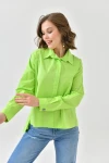 Kadın Gömlek Önü Kısa Arkası Uzun Yanları Düğmeli Gömlek Yeşil - 32008