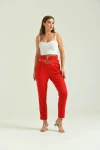 Kadın Pantolon Yüksel Bel Kemer Detay Havuç Pantolon Kırmızı - T016