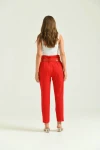 Kadın Pantolon Yüksel Bel Kemer Detay Havuç Pantolon Kırmızı - T016