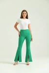 Kadın Pantolon  Paça Detaylı Toparlayıcı Yüksel Bel Kumaş Pantolon Yeşil - T111