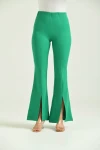 Kadın Pantolon  Paça Detaylı Toparlayıcı Yüksel Bel Kumaş Pantolon Yeşil - T111