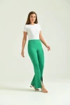 Kadın Pantolon  Paça Detaylı Toparlayıcı Yüksel Bel Kumaş Pantolon Yeşil - T111