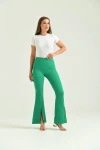 Kadın Pantolon  Paça Detaylı Toparlayıcı Yüksel Bel Kumaş Pantolon Yeşil - T111