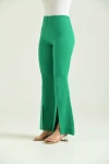 Kadın Pantolon  Paça Detaylı Toparlayıcı Yüksel Bel Kumaş Pantolon Yeşil - T111